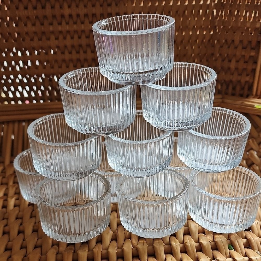 Set Of 12 Ribbed Glass Tealight Candleholders